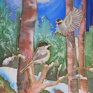 Spring Chickadees; banner on silk (Copy) (Copy)
