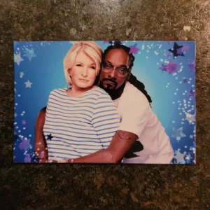 Handmade 2x3 Martha Stewart and Snoop Dogg snuggling rapper TV show weird funny style fridge magnet