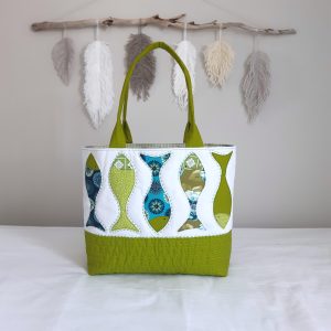 Appliqued Fish Market Tote with Pockets Big Stitch Sashiko
