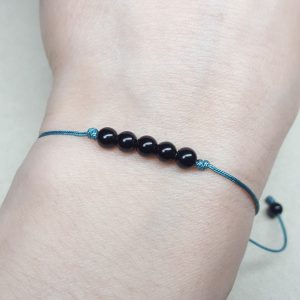 Black Onyx bracelet - Natural Black Onyx crystals adjustable braided polyester cord bracelet