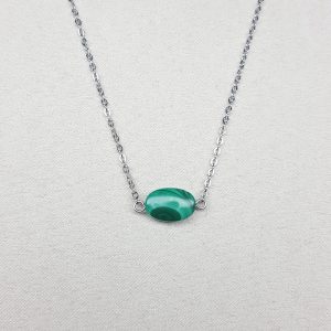 Malachite necklace - Natural Malachite gemstone pendant on Stainless steel chain