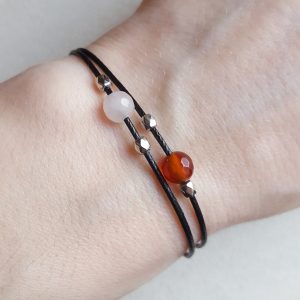 Carnelian and Rose Quartz bracelet - Natural crystals on adjustable braided polyester cord