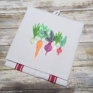 ROOTING FOR YOU GARDEN VEGGIES Embroidered Tea Towel Kitchen Towel Dish Towel