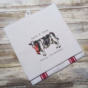 ❄️HAVE A VERY DAIRY CHRISTMAS - Christmas Festive Embroidered Tea Towel Kitchen Towel Dish Towel