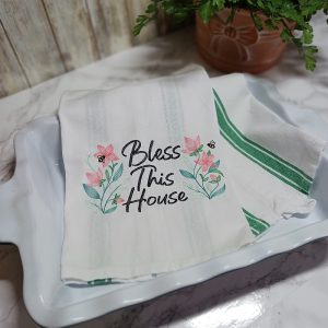 BLESS THIS HOUSE - Embroidered Tea Towel Kitchen Towel Dish Towel