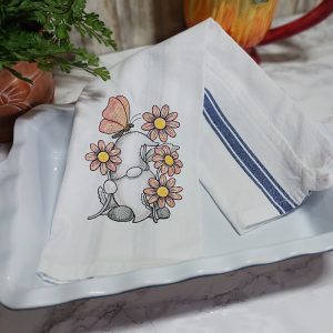 AMONG THE DAISIES GNOME - Embroidered Tea Towel Kitchen Towel Dish Towel