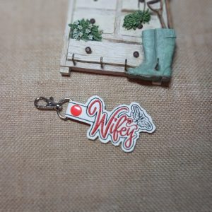 WIFEY WITH BUTTERFLY - Embroidered Snap Keychain with Swivel Metal Claw Clasp