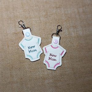 NEW MOM GIRL BOY - Embroidered Snap Keychain with Swivel Metal Claw Clasp