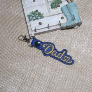 DAD WITH HEART - Embroidered Snap Keychain with Swivel Metal Claw Clasp