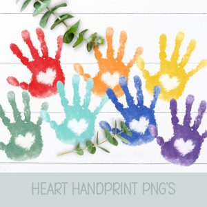 Handprint PNG, Watercolour Clip Art, Crafting & Image Files, Rainbow Heart Graphic, Child Hand Print