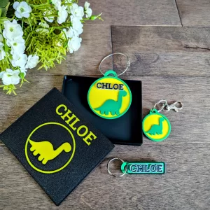 Cute Dino Backpack Name Tag Set : Personalized Name Tag for Kid's / Dinosaur Fans on the Go