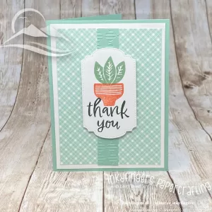 Handmade Thank You Card - Mint Macaron Gratitude Card with Potted Plant
