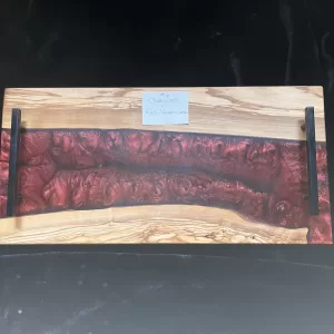 Charcuterie / Serving Board - Olive Wood with Americana Red epoxy #2, Extra Large