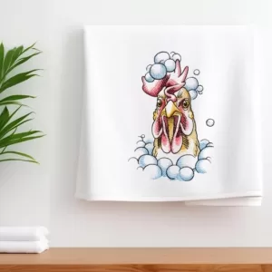 COVERED IN BUBBLES CHICKEN - Embroidered Hand Towel for Bathroom • Decorative Towel