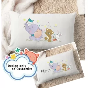 ELEPHANT AND FRIENDS FOR BOY ♥ Design only or PERSONALIZE ♥ Crib Pillow, Embroidered Pillow