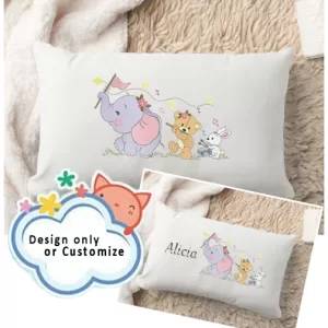 ELEPHANT AND FRIENDS FOR GIRL ♥ Design only or PERSONALIZE ♥ Crib Pillow, Embroidered Pillow