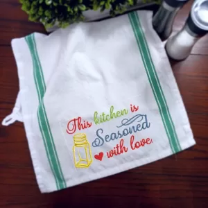 THIS KITCHEN IS SEASONED WITH LOVE - Embroidered Kitchen Towel Dish Towel