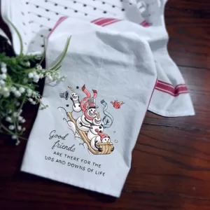 ☃️ GOOD FRIENDS SNOWMEN SLEDDING FRIENDS- Embroidered Kitchen Towel Dish Towel