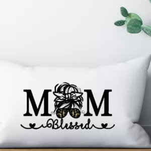 BLESSED MOM - Embroidered Decorative Pocket Pillow Case Cushion Cover, Room Decor