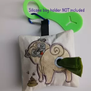 TAN OR BLACK PUG DOG POOP BAG DISPENSER with waste bag (silicone holder not included)