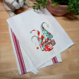 CHRISTMAS COFFEE CUP - Embroidered Kitchen Towel Dish Towel