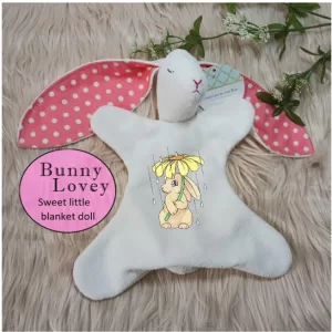 SOFT AND SNUGGLY BUNNY LOVEY Pink Polka-dot ears Security Blanket, Snuggle Toy Baby Gift for Newborn