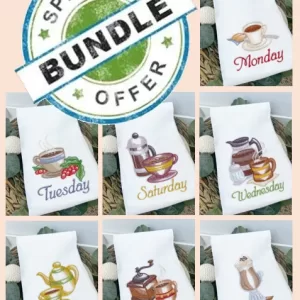 ⭐️DAYS OF THE WEEK COFFEE BREAK "BUNDLE OF SEVEN (7)" Embroidered Kitchen Towels⭐️