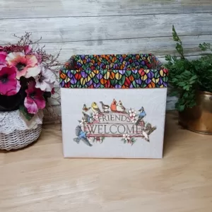WELCOME FRIENDS NEIGHBORHOOD BIRDS SIGN - Sturdy Washable Fabric Basket Storage