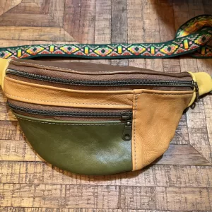 Multi Genuine Leather and Cotton Fanny with Floral Cats