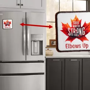 CANADA ♥ TRUE NORTH STRONG AND FREE ♥ ELBOWS UP - coasters & holder, just coasters or fridge magnet