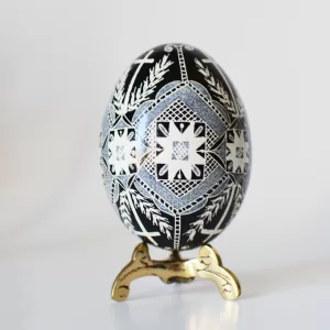 Black Easter egg Pysanka Ukrainian Easter egg cross pattern