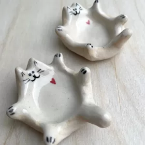 Mini handmade ceramic cat ring dish