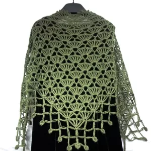 Crochet openwork green shawl G1
