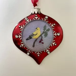 Embroidered Bird Ornament - Goldfinch