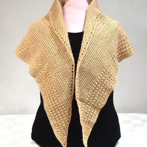 Beige, openwork, crochet shawl with sequins. BG-4