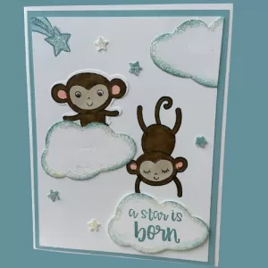 Baby Boy Card, A Star Is Born Greeting Card - Baby Shower, Cute Monkeys for New Baby Boy